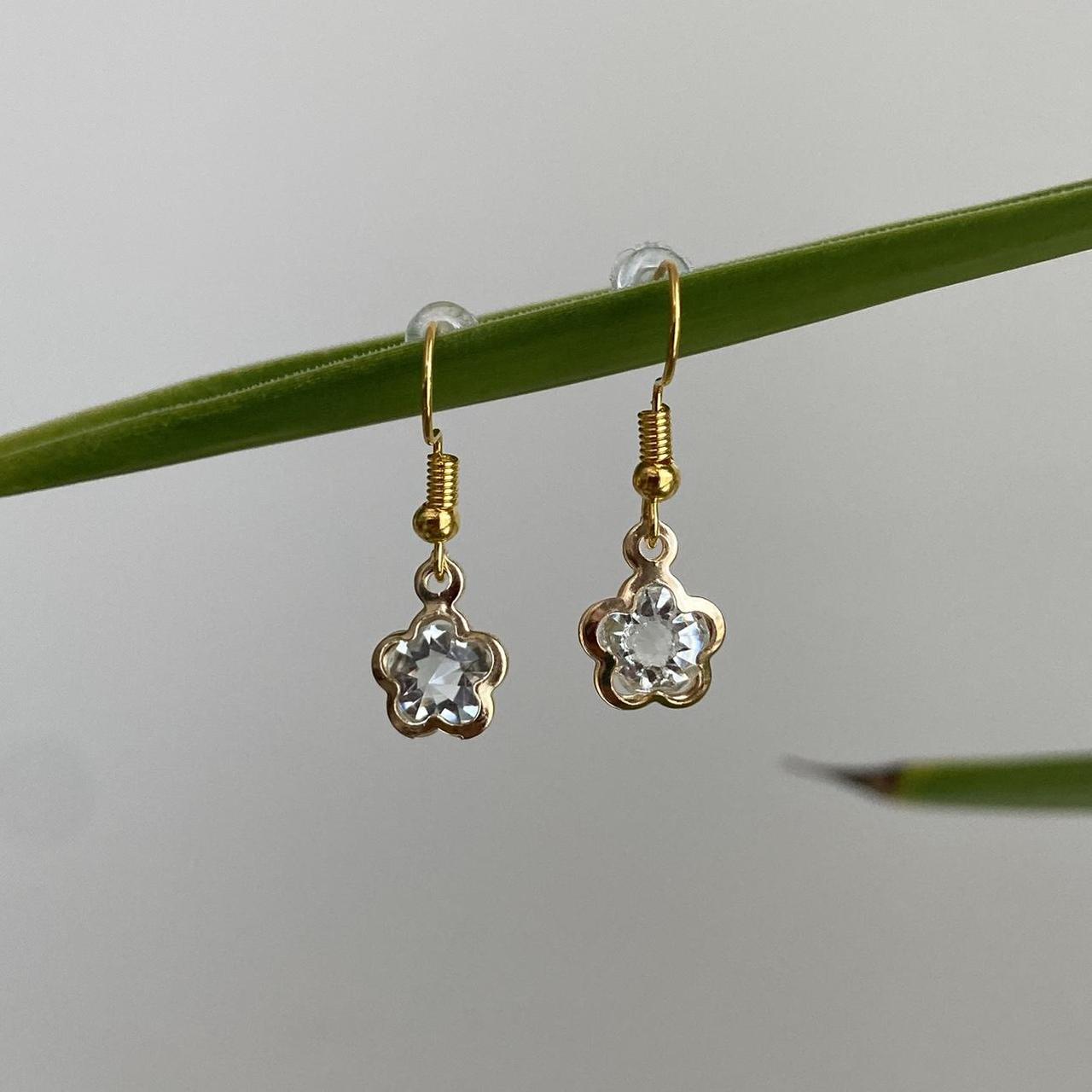 Large Flower Diamond Gold Dangle Earrings Hand