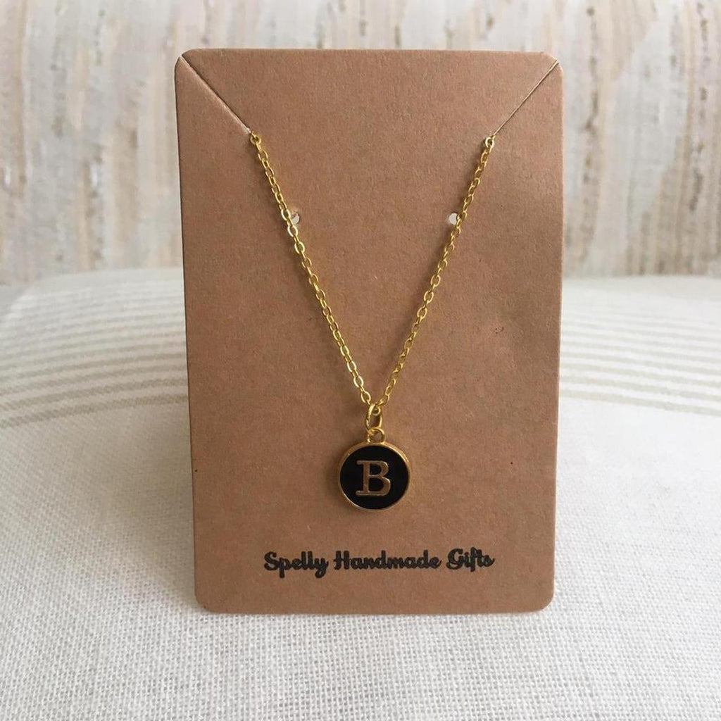 Letter B Initial Black Enamel Pendant Chain - Image 3
