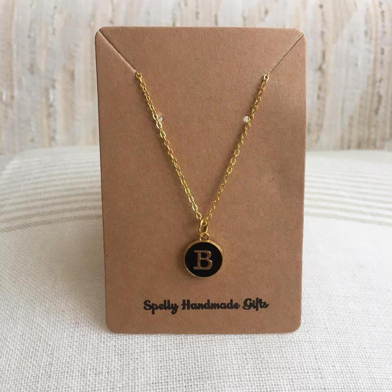 Letter B Initial Black Enamel Pendant Chain - Image 3