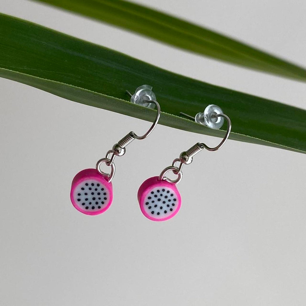 Pink Dragonfruit Polymer Clay Dangle Earrings With - Image 2
