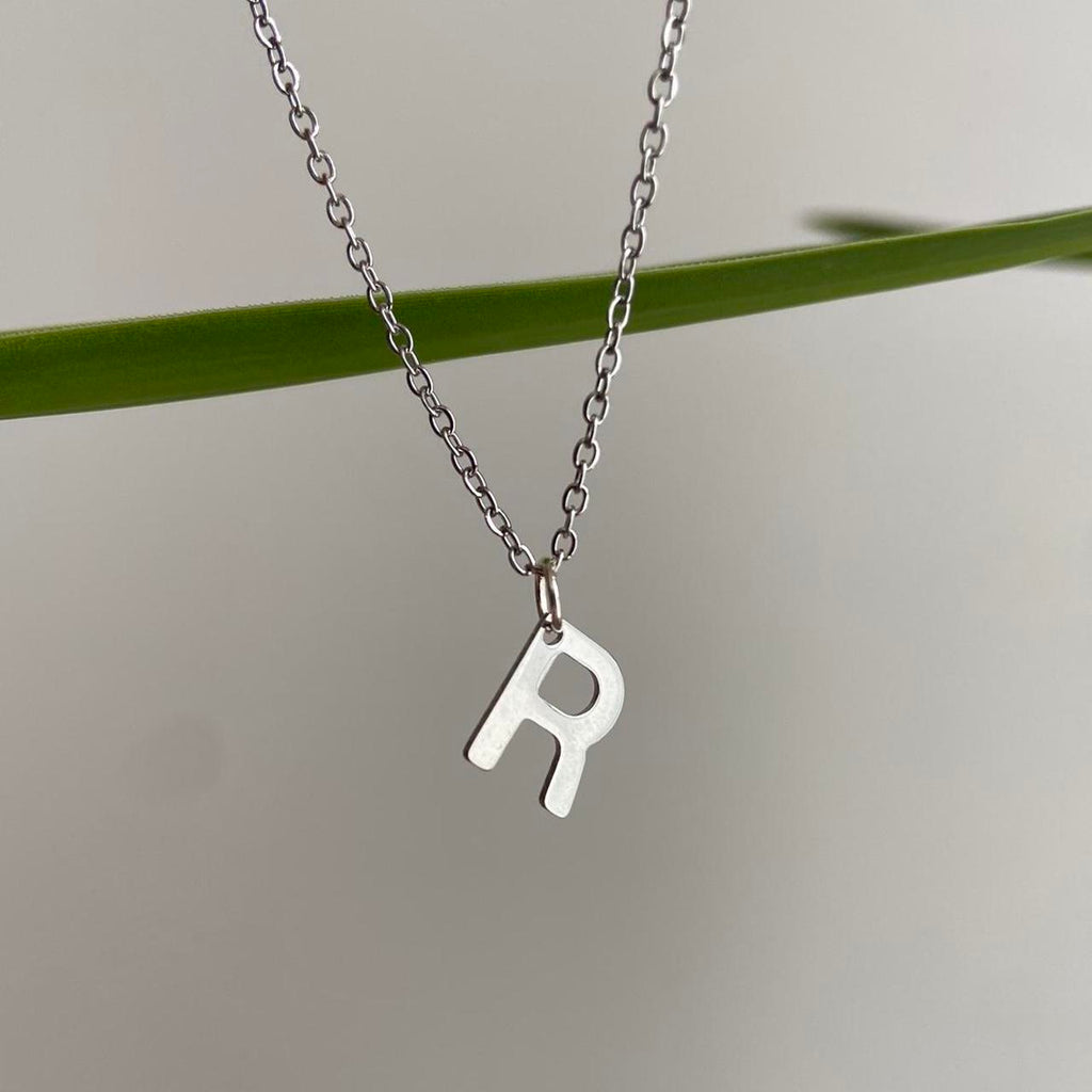 Silver Letter R Initial Pendant Chain Necklace