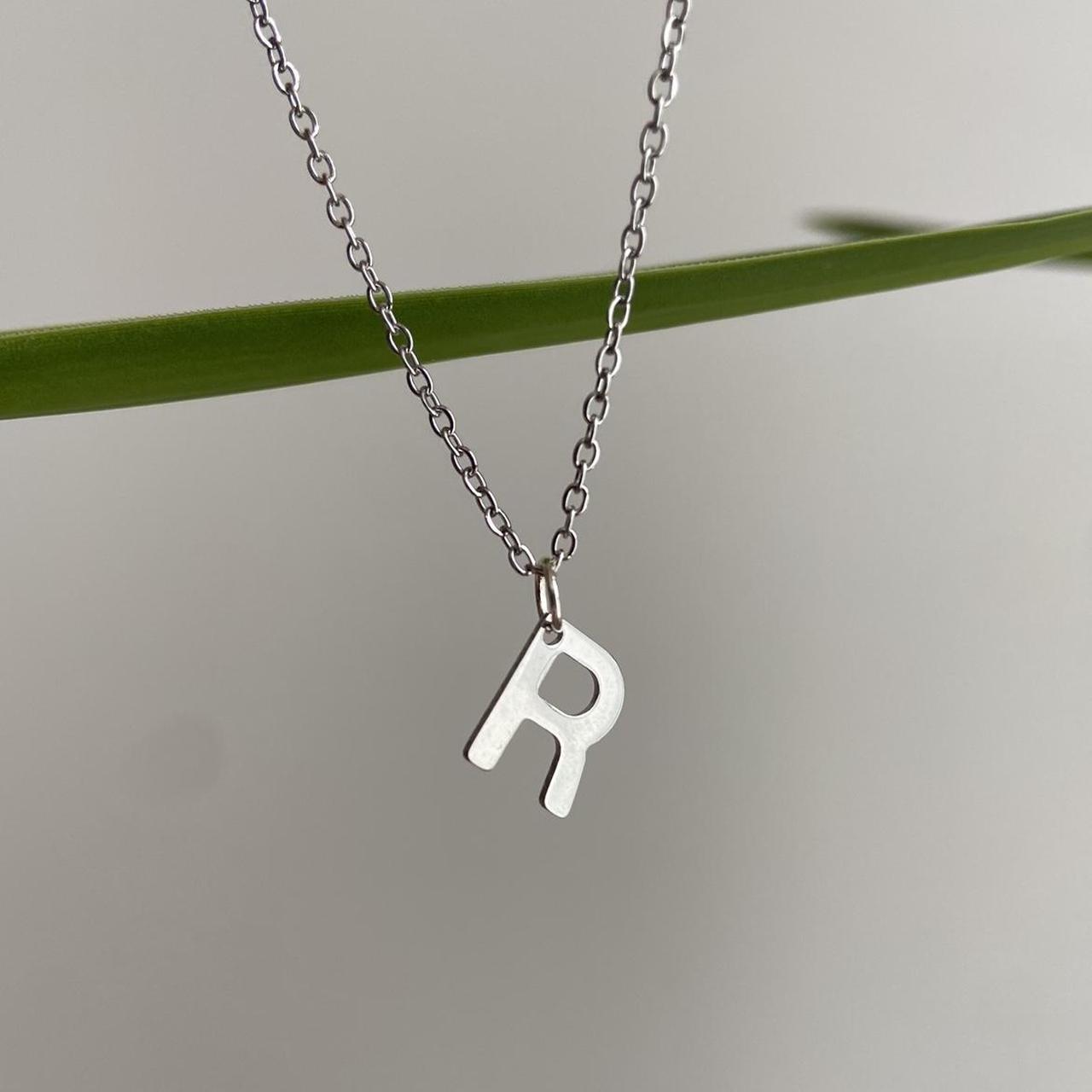 Silver Letter R Initial Pendant Chain Necklace