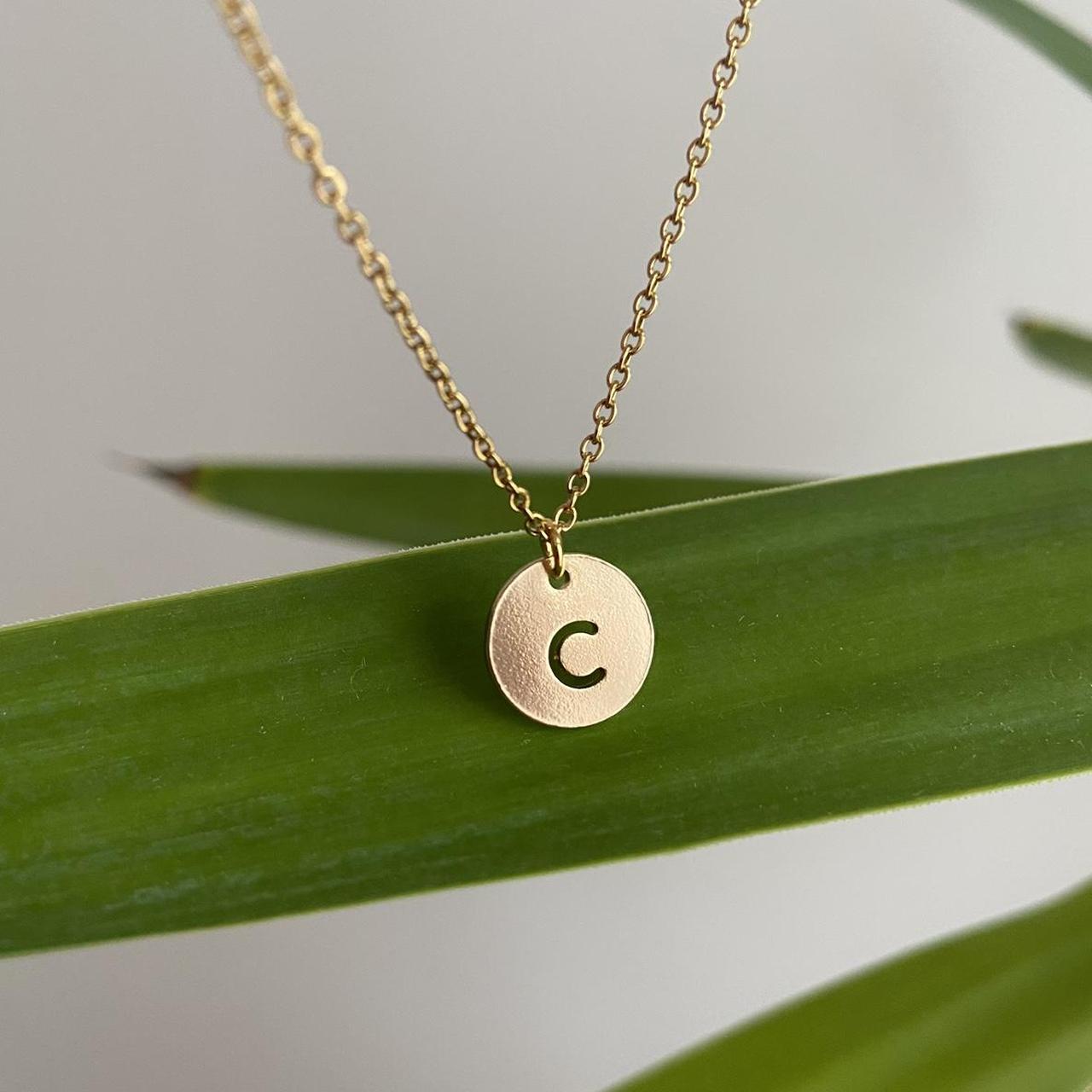 Circle Stamped Gold Letter C Initial Pendant Chain