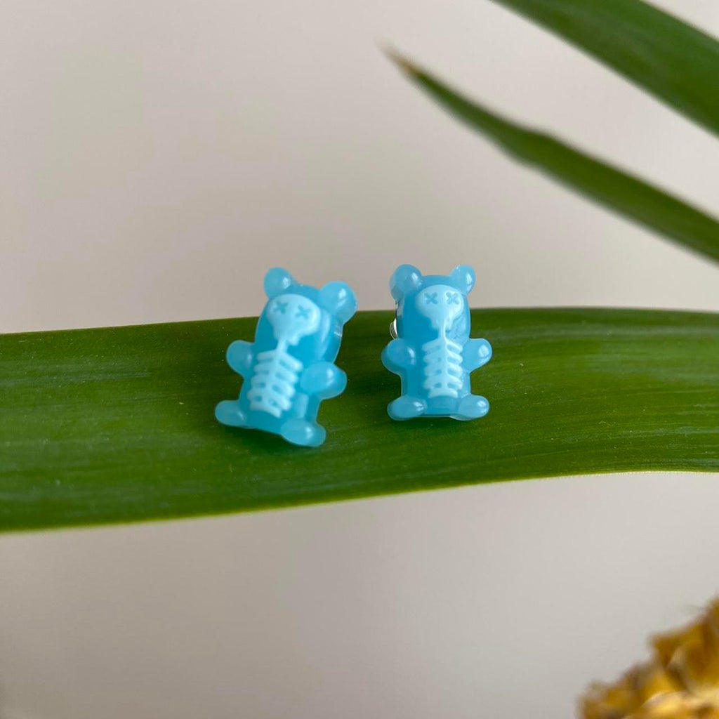 Blue Skeleton Gummy Bear X Ray Stud Earrings Hand - Image 3