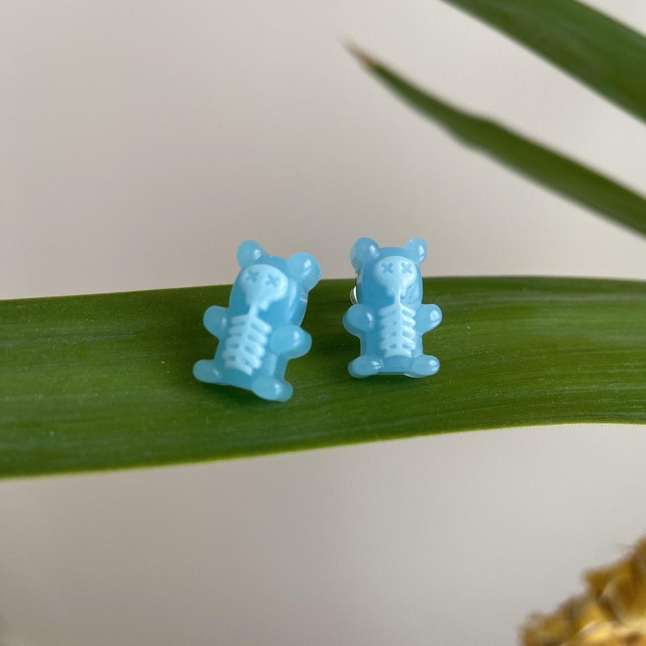 Blue Skeleton Gummy Bear X Ray Stud Earrings Hand - Image 3