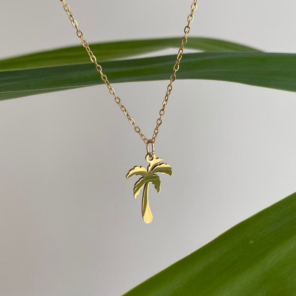 Tropical Gold Palm Tree Pendant Chain Necklace - Image 3