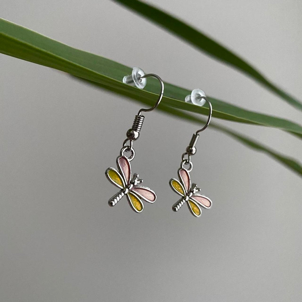 Pink And Yellow Dragon Fly Dangle Earrings With - Image 4