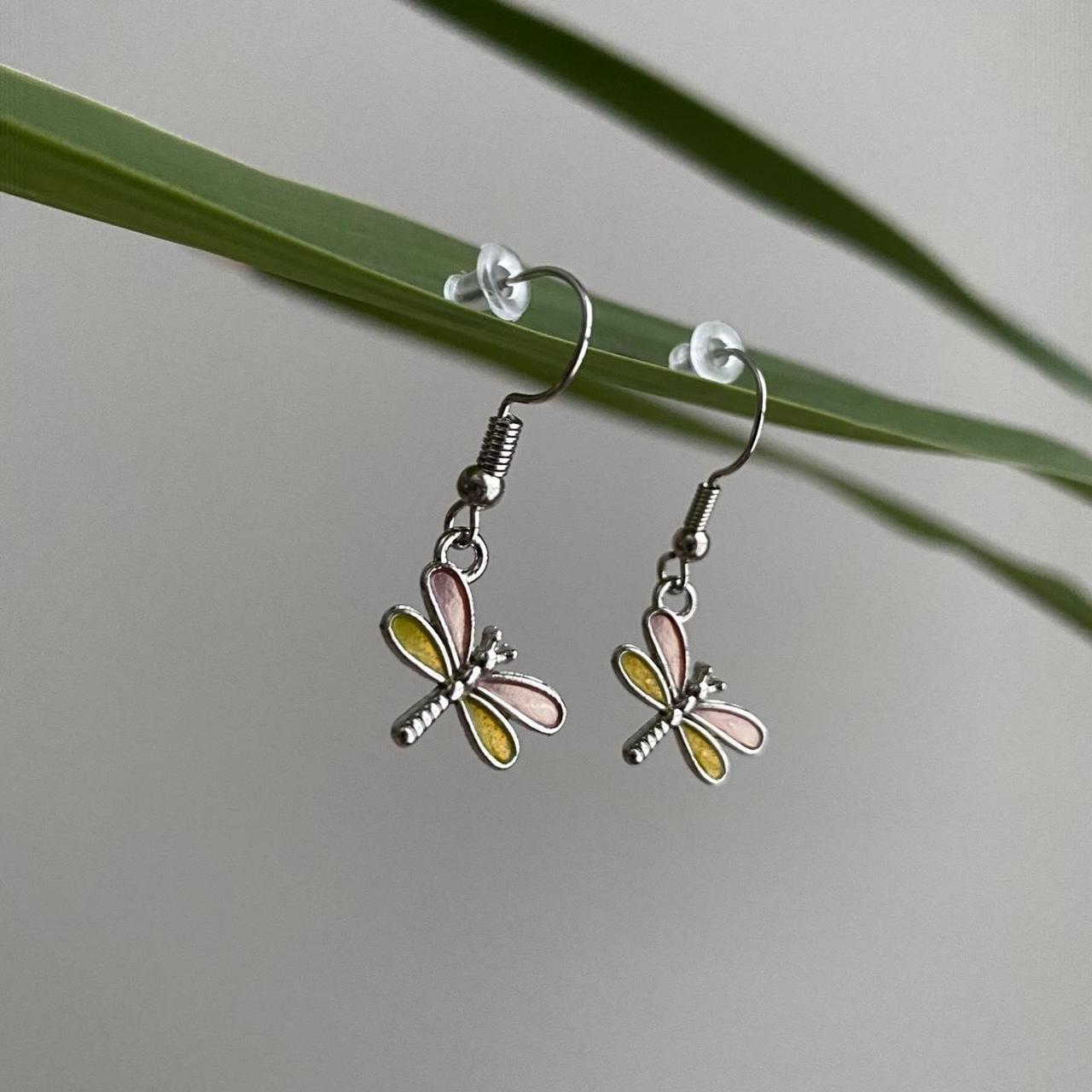 Pink And Yellow Dragon Fly Dangle Earrings With - Image 4