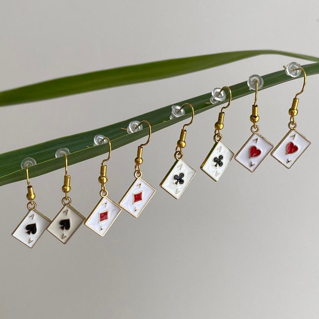 Ace Of Hearts Poker Card Dangle Earrings With Gold - Image 5