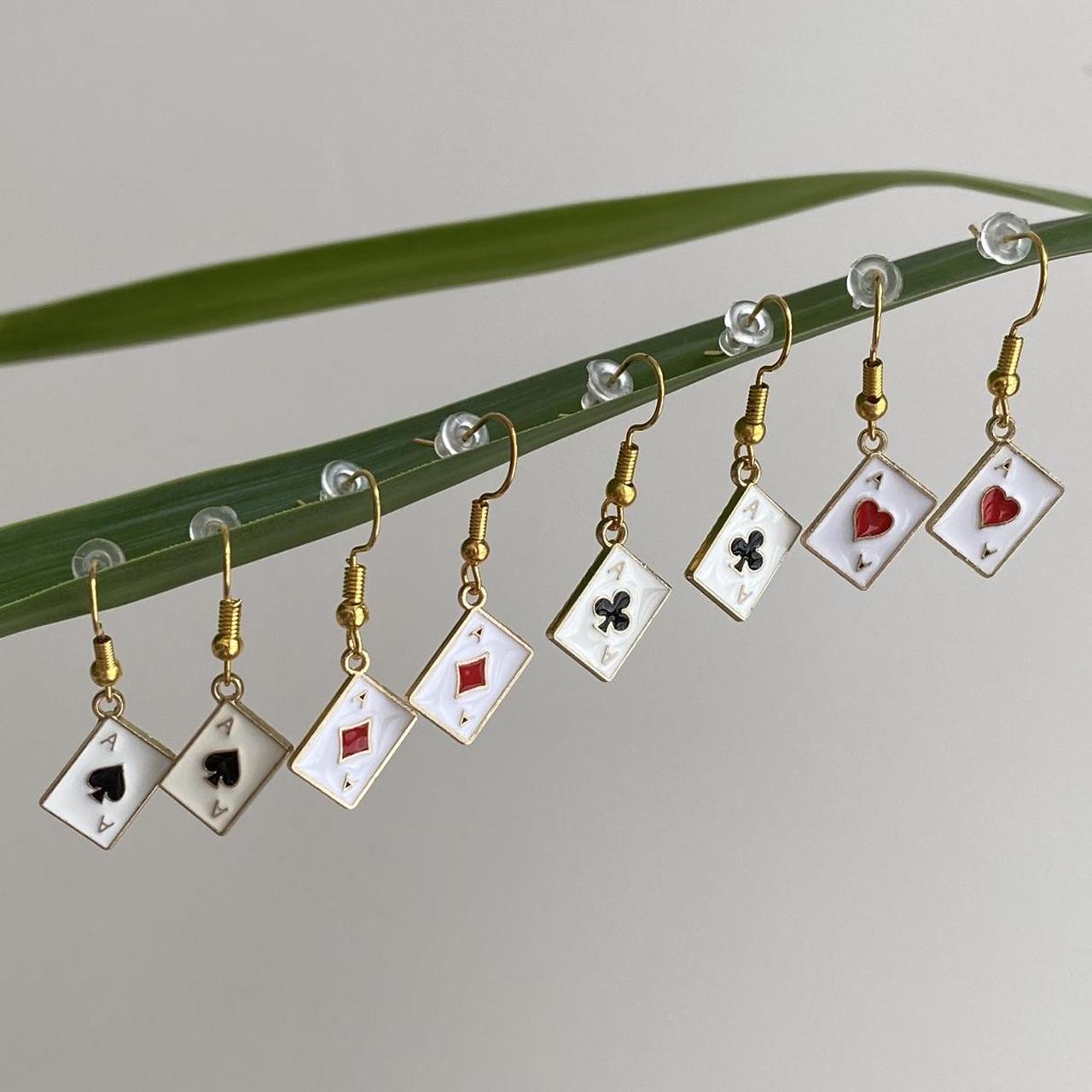 Ace Of Hearts Poker Card Dangle Earrings With Gold - Image 5