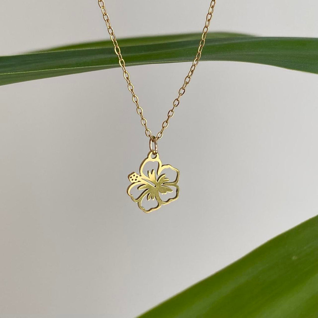 Tropical Gold Hibiscus Flower Pendant Chain - Image 3