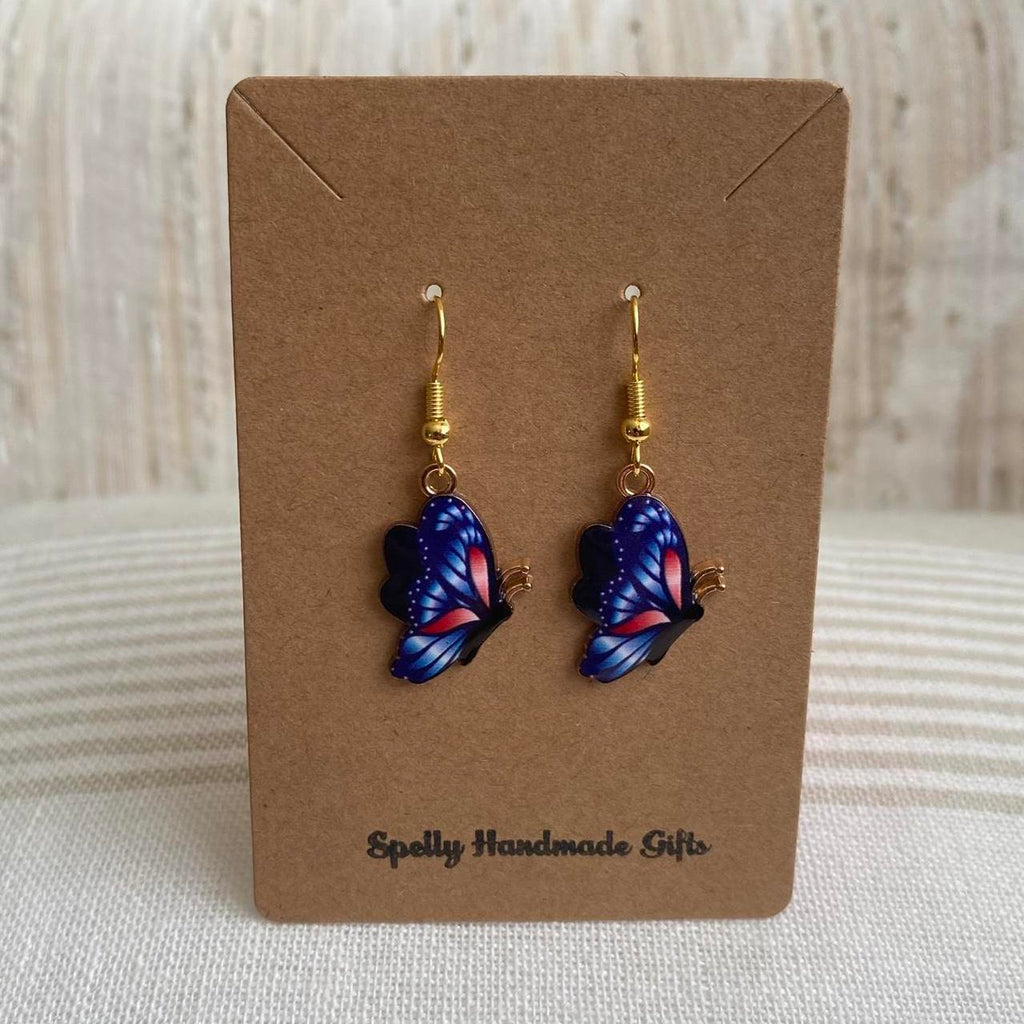 Dark Blue And Red Butterfly Enamel Dangle Earrings - Image 4