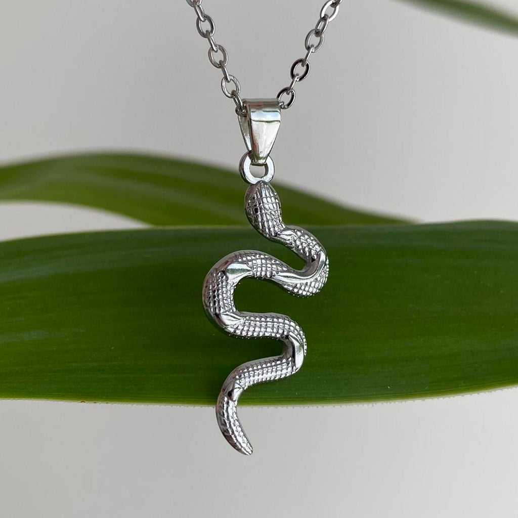 Silver Slithering Snake Pendant Chain Necklace - Image 5