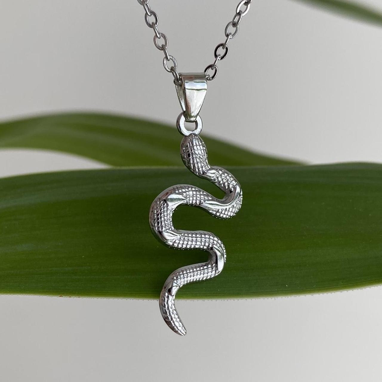 Silver Slithering Snake Pendant Chain Necklace - Image 5