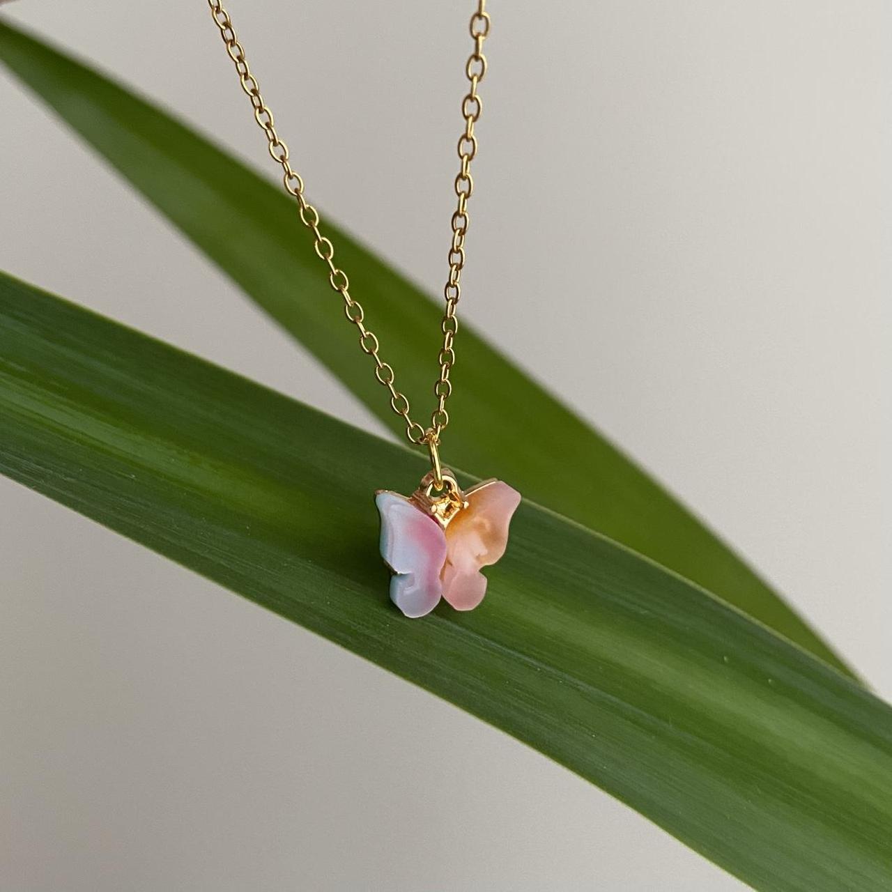 Purple And Pink Butterfly Pendant Chain Necklace - Image 2