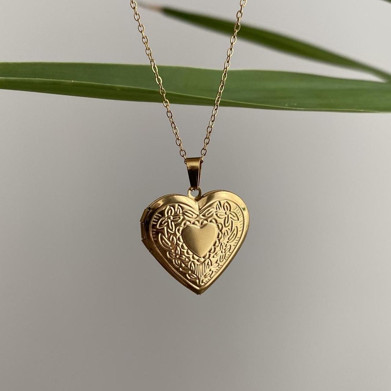 Large Size Heart Locket Pendant Chain Necklace See - Image 3
