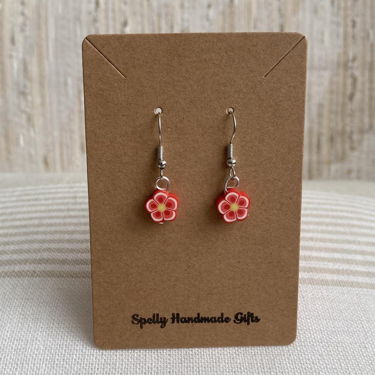 Red Tropical Flower Polymer Clay Dangle Earrings - Image 4