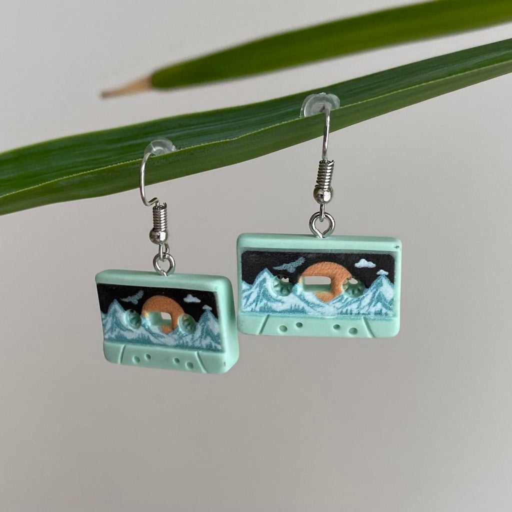 Green Vintage Music Cassette Tape Dangle Earrings - Image 2