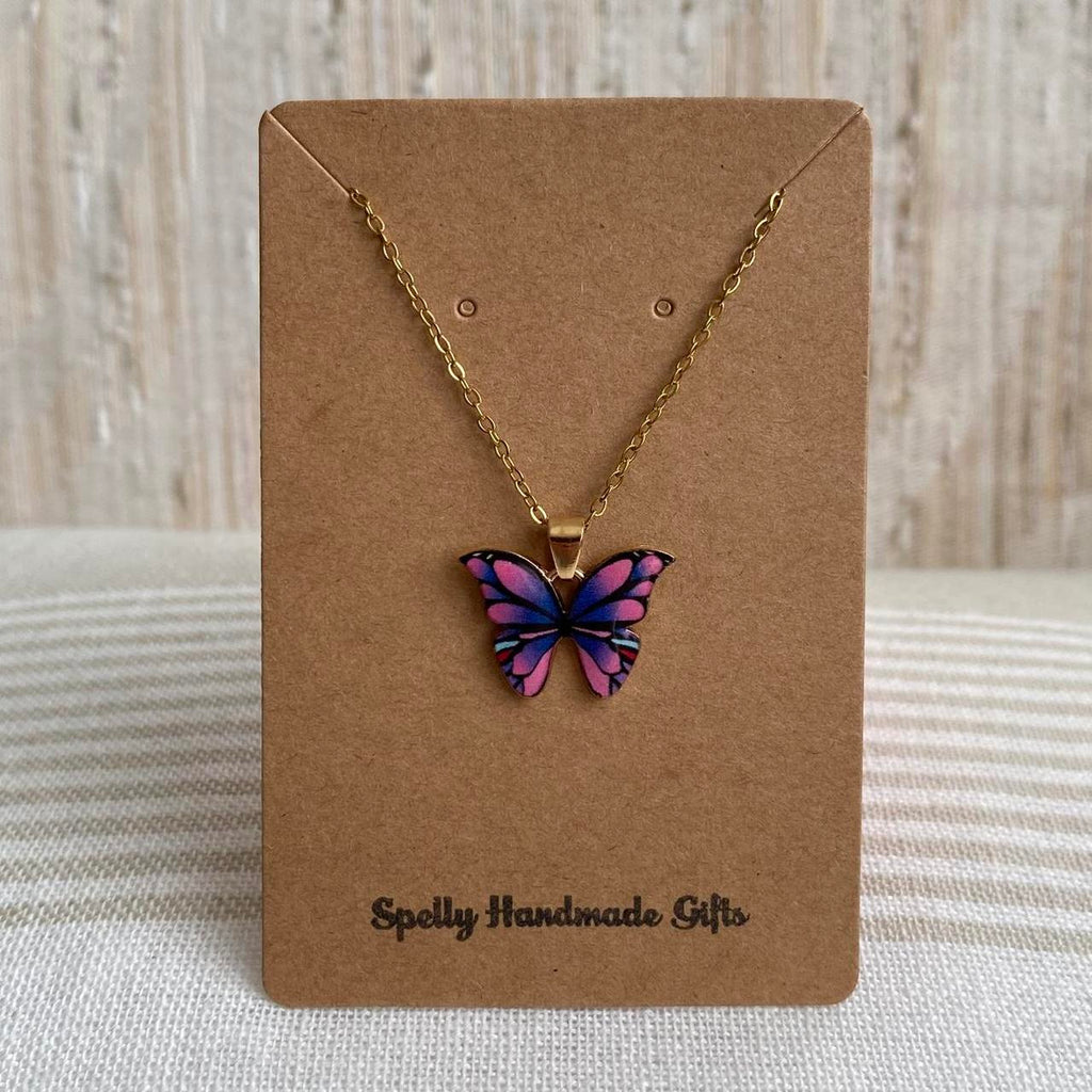 Pink And Blue Purple Butterfly Enamel Pendant Chain - Image 4