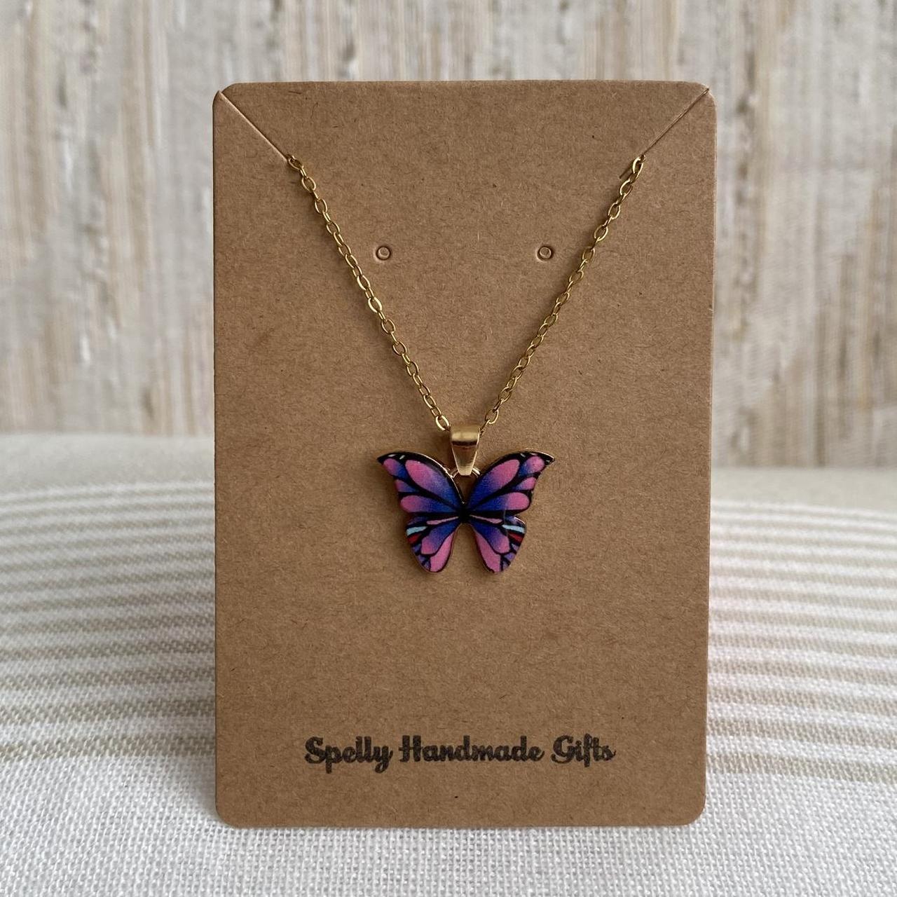 Pink And Blue Purple Butterfly Enamel Pendant Chain - Image 4