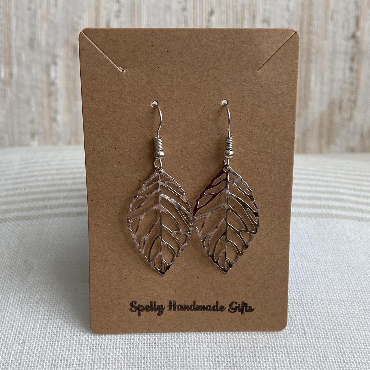 Medium Silver Leaf Dangle Earrings 3 Sizes - Image 5