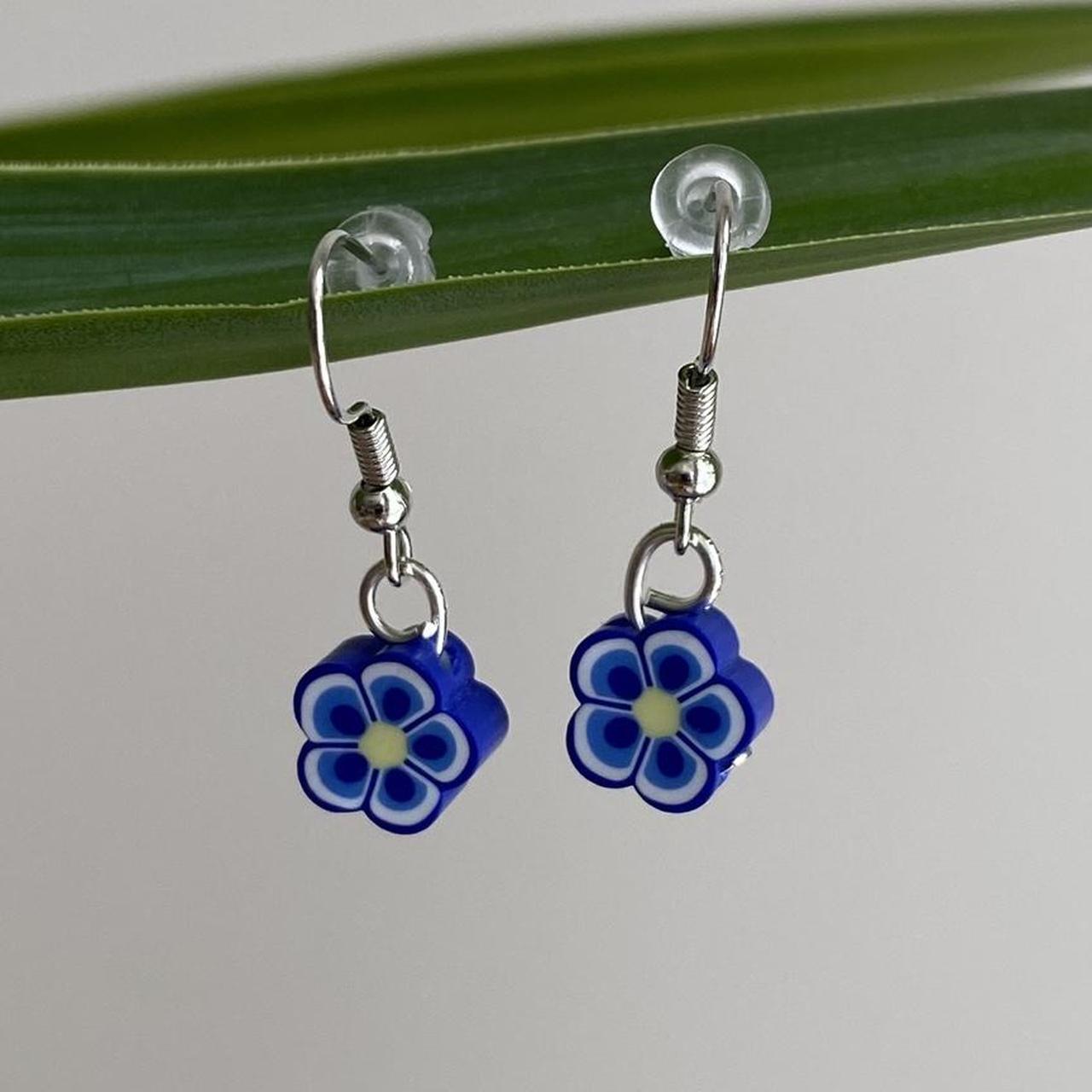 Dark Blue Tropical Flower Polymer Clay Dangle