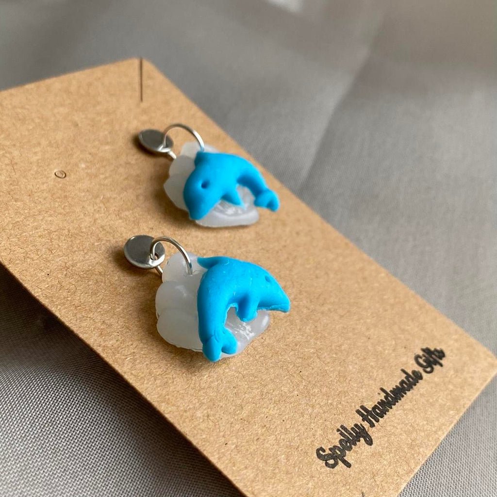Handmade Dolphin On Seashell Polymer Clay Dangle - Image 2