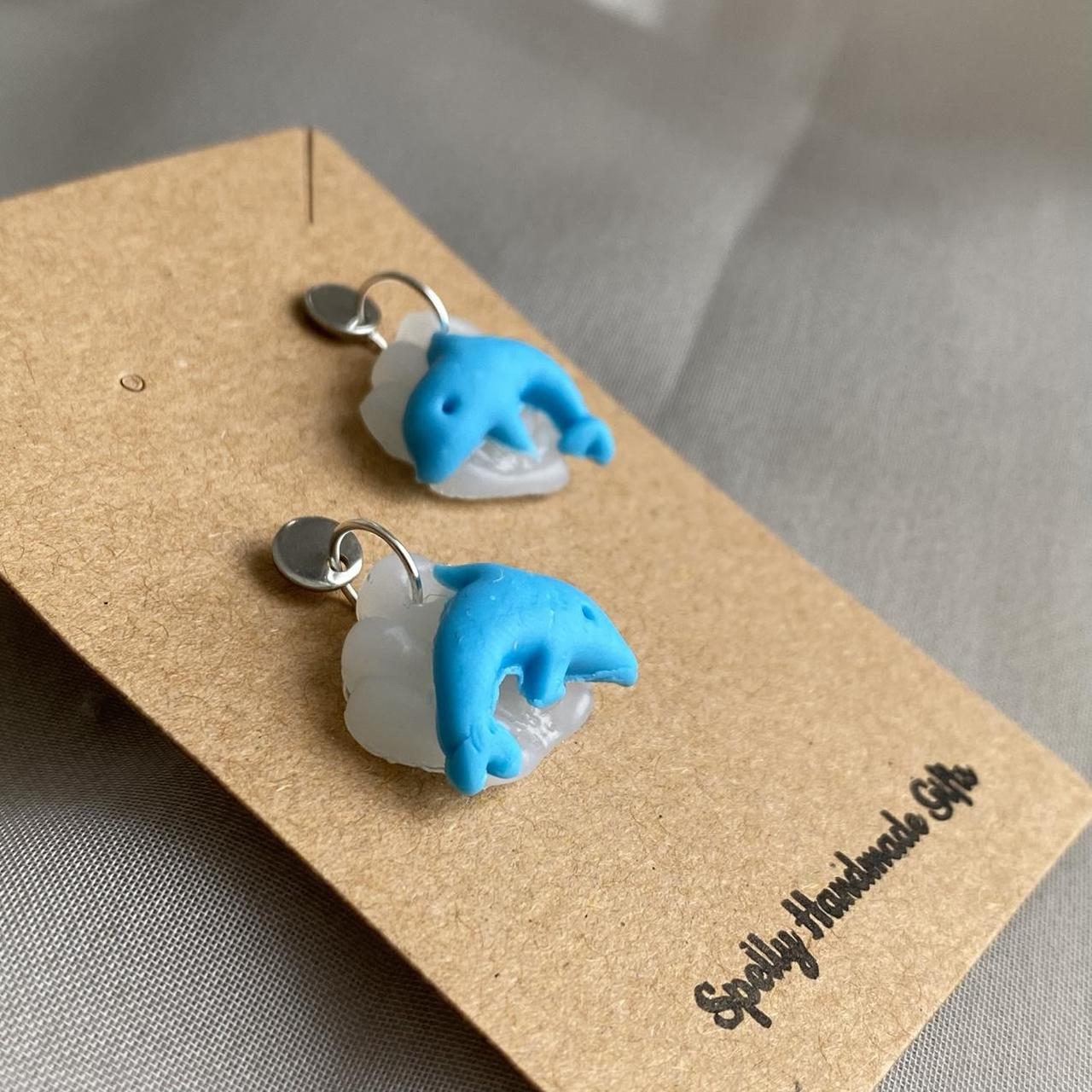 Handmade Dolphin On Seashell Polymer Clay Dangle - Image 2