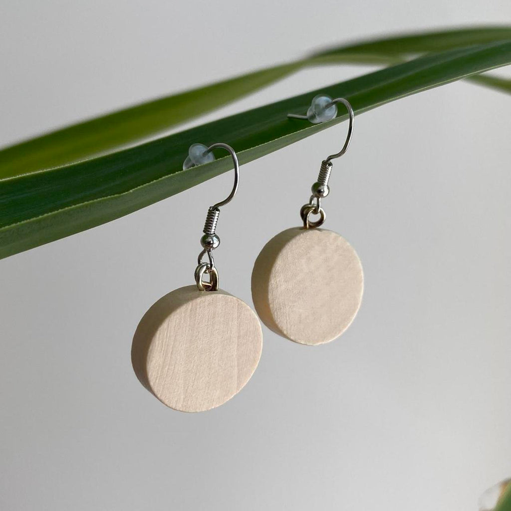 Wooden Circle Dangle Earrings With Silver Accents