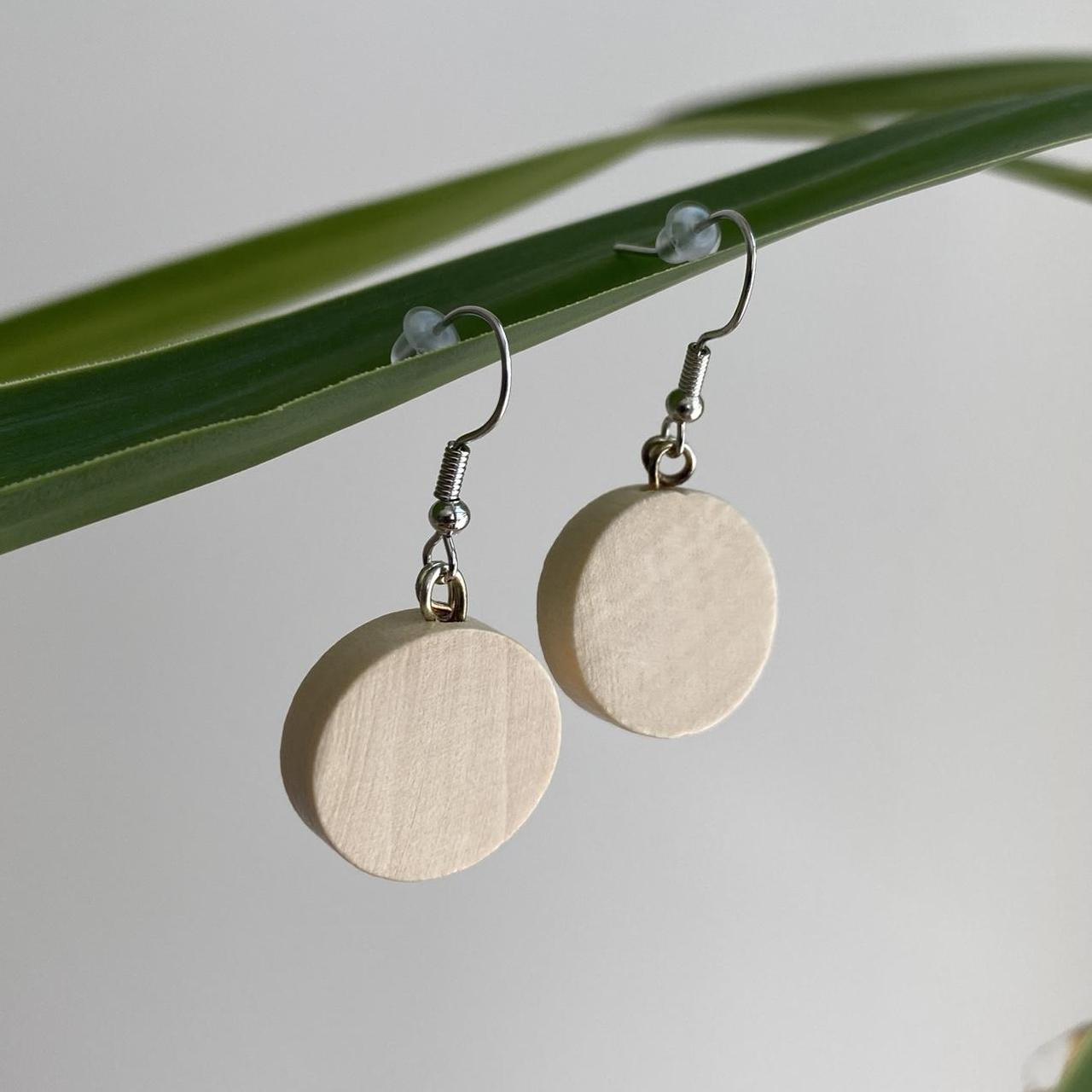 Wooden Circle Dangle Earrings With Silver Accents