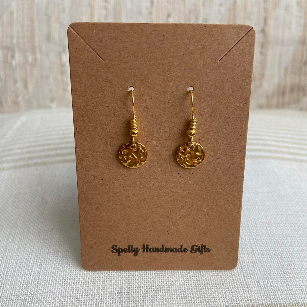 Medium Hammered Gold Circle Dangle Earrings 100 - Image 6