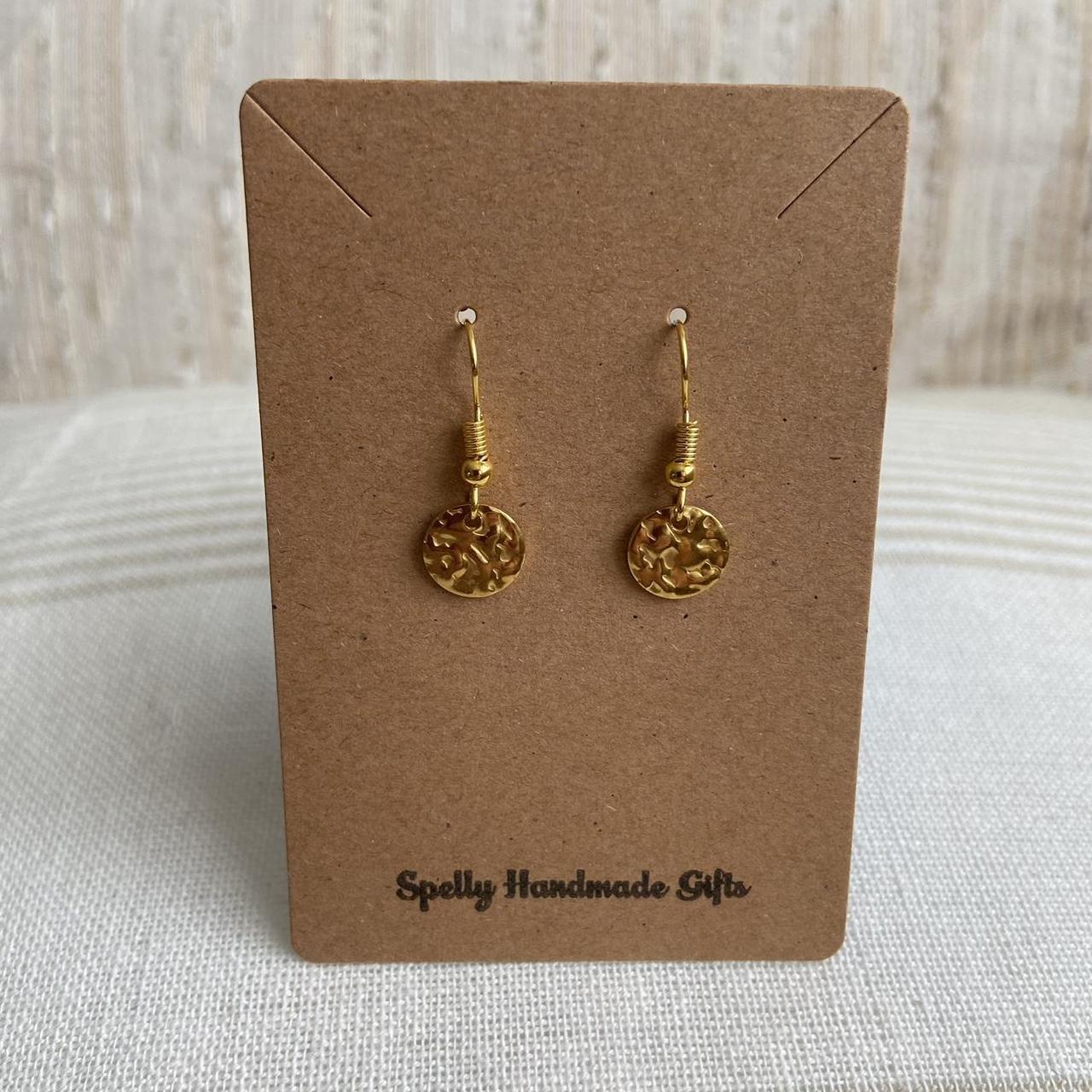 Medium Hammered Gold Circle Dangle Earrings 100 - Image 6