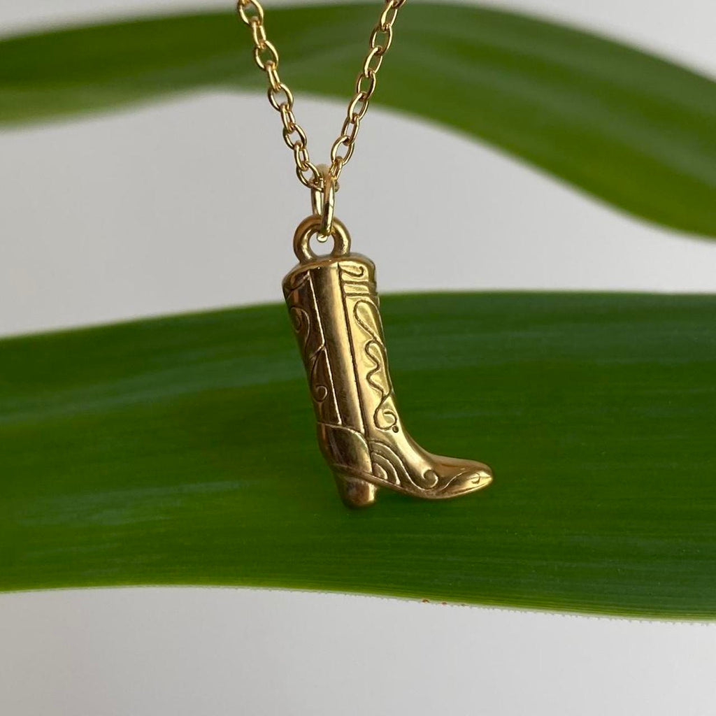 Gold Cowgirl Boot Pendant Chain Necklace Also