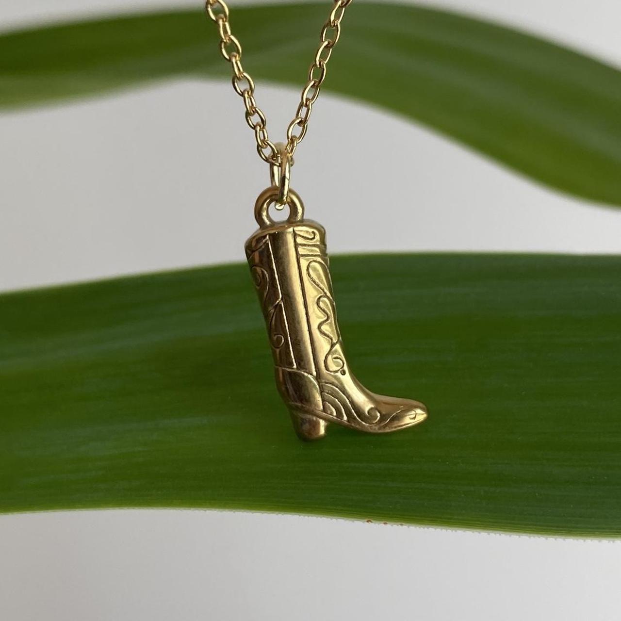 Gold Cowgirl Boot Pendant Chain Necklace Also