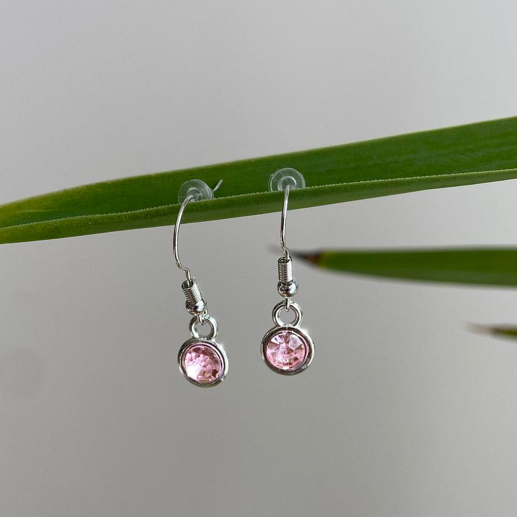 Soft Pink Gem Dangle Earrings Silver Accents - Image 3