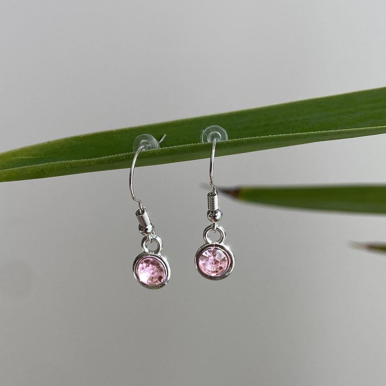 Soft Pink Gem Dangle Earrings Silver Accents - Image 3