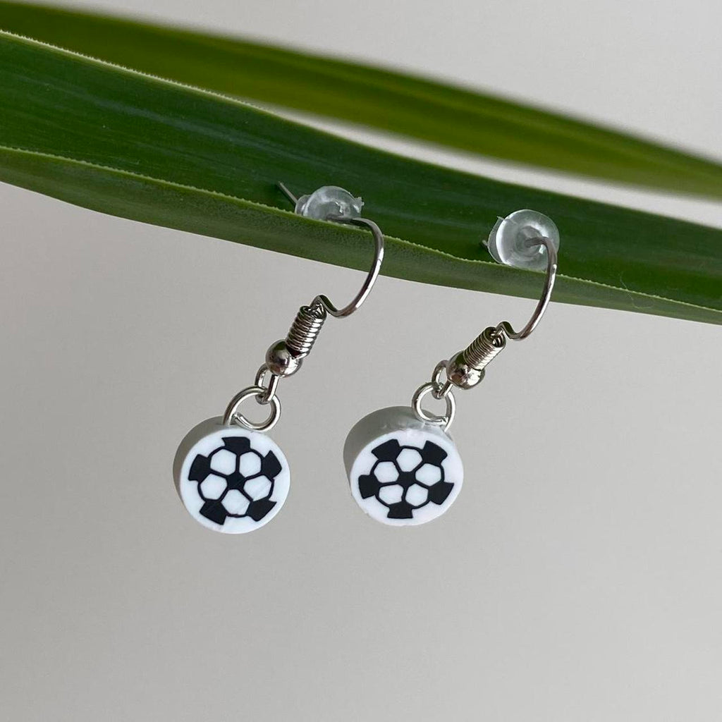 Soccer Ball Polymer Clay Dangle Earrings With Silver - Image 2