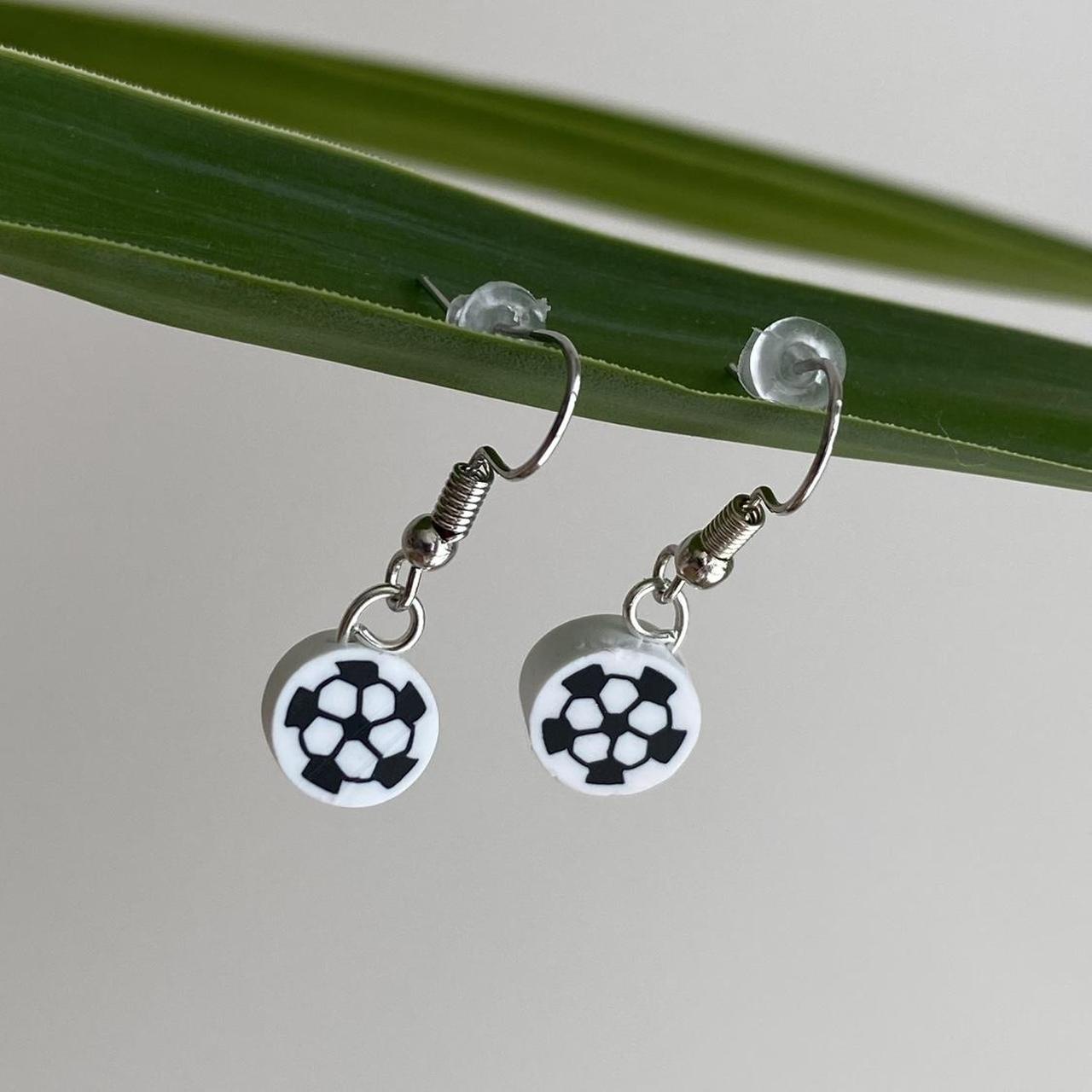 Soccer Ball Polymer Clay Dangle Earrings With Silver - Image 2