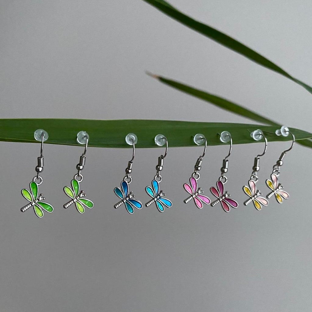 Pink And Yellow Dragon Fly Dangle Earrings With - Image 3