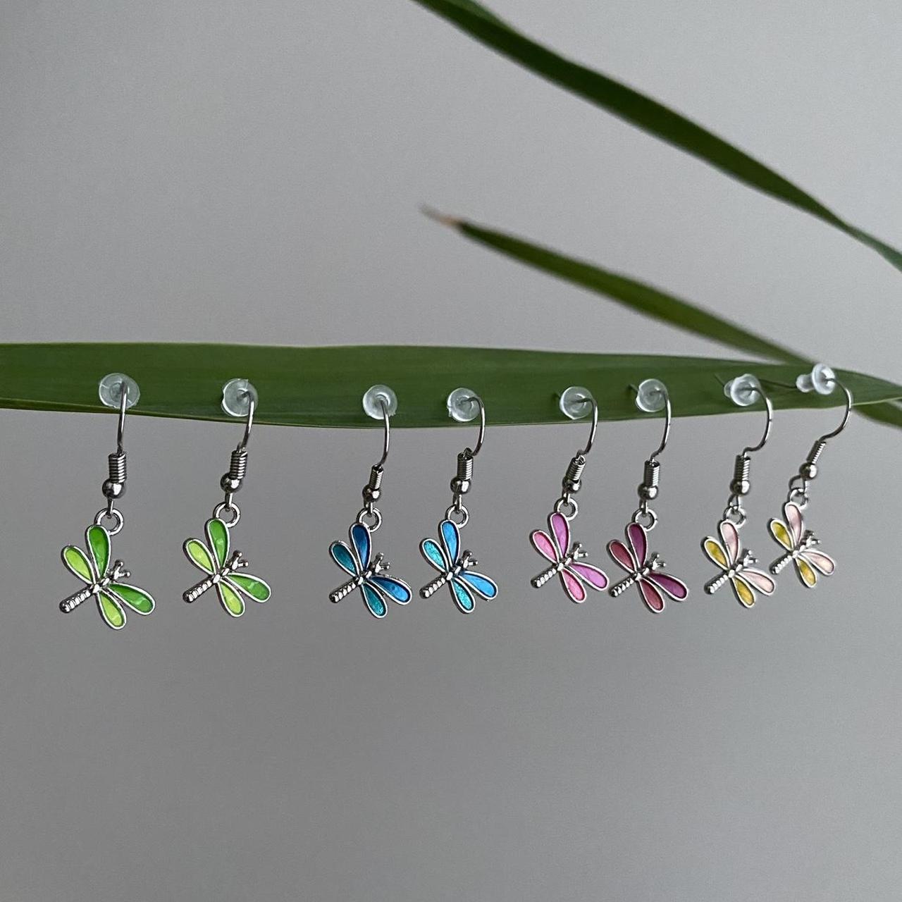 Pink And Yellow Dragon Fly Dangle Earrings With - Image 3