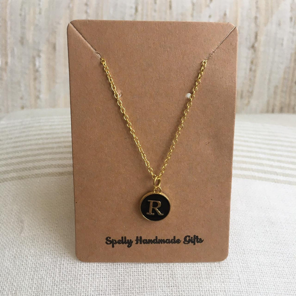 Letter R Initial Black Enamel Pendant Chain - Image 3