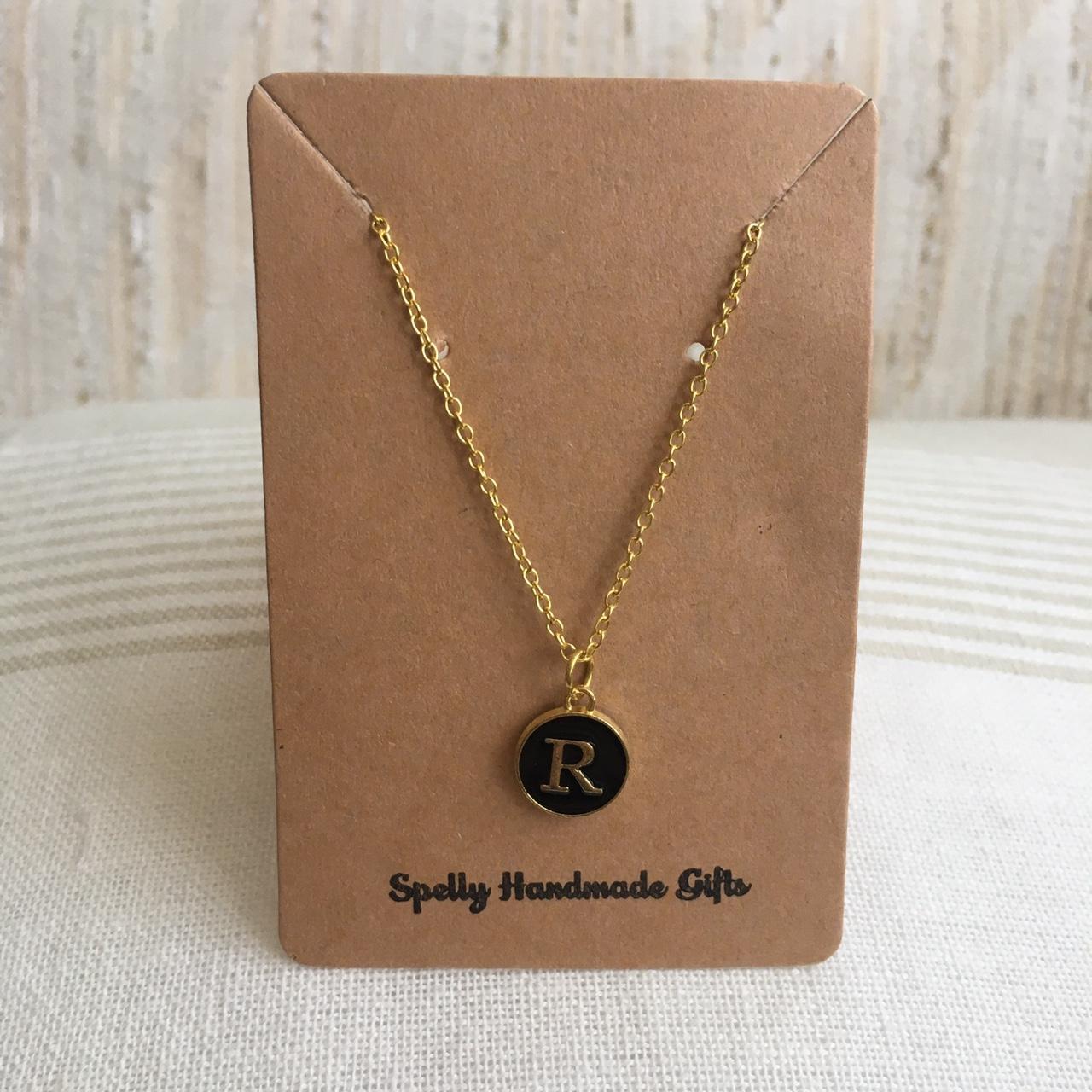 Letter R Initial Black Enamel Pendant Chain - Image 3