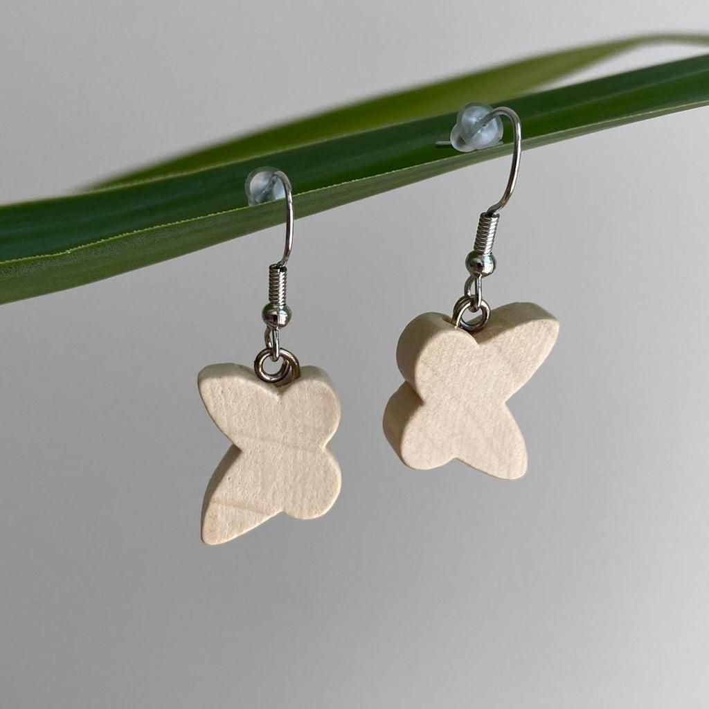 Wooden Butterfly Dangle Earrings With Silver