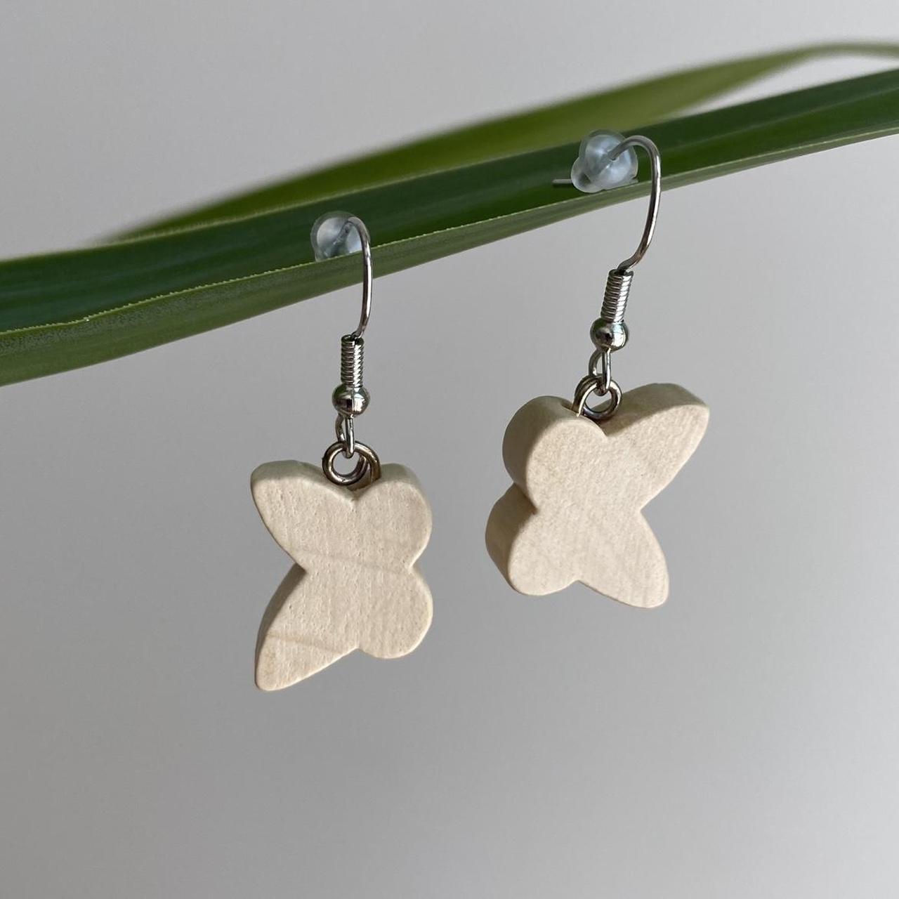 Wooden Butterfly Dangle Earrings With Silver