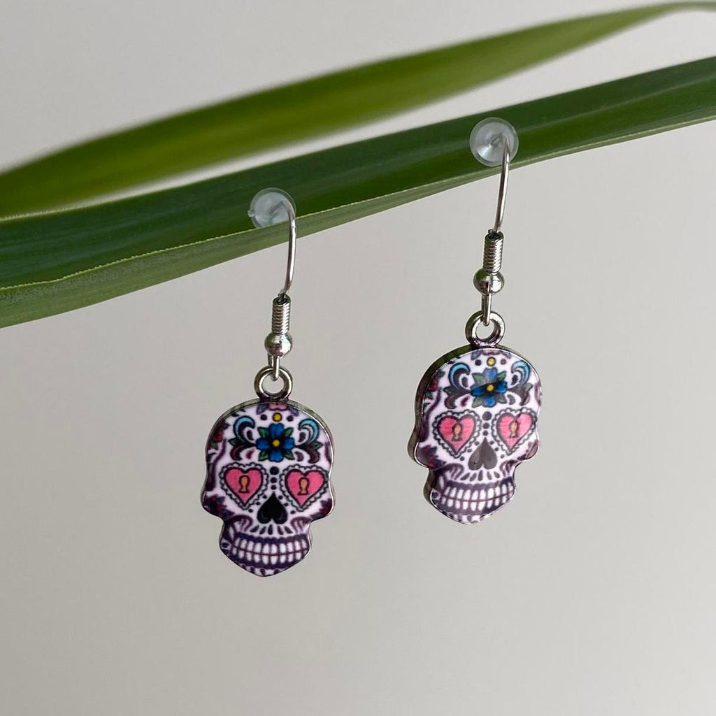 Cinco De Mayo Style Skull Enamel Dangle Earrings - Image 3