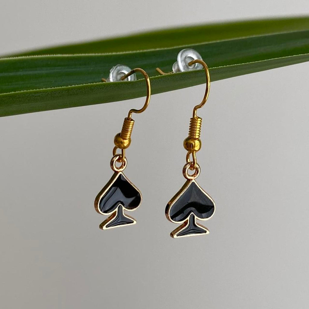 Black Spades Symbol Dangle Earrings With Gold