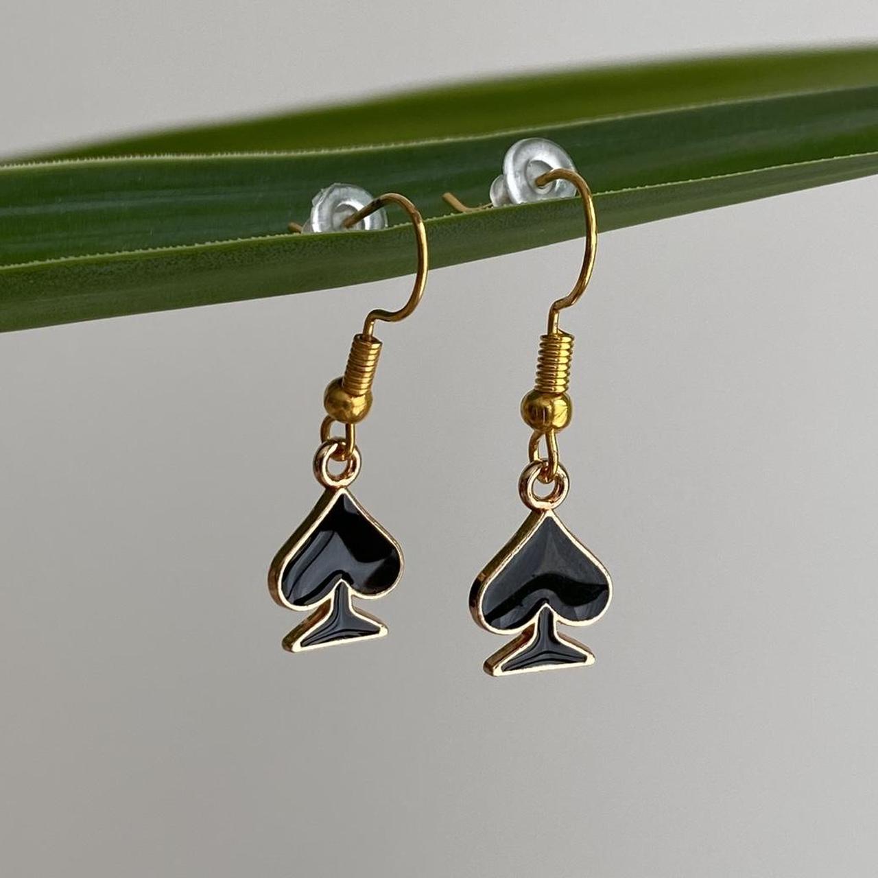 Black Spades Symbol Dangle Earrings With Gold