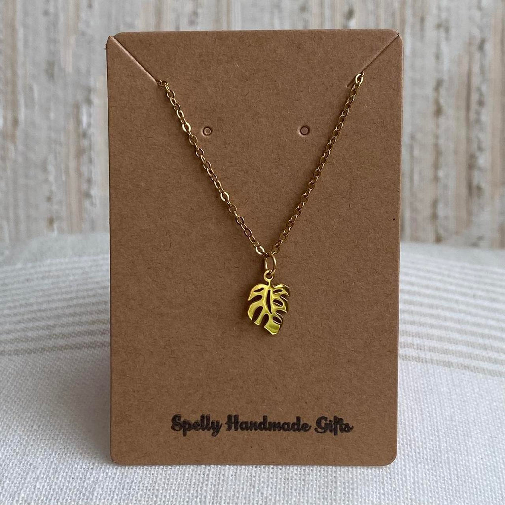 Gold Tropical Palm Tree Leaf Pendant Chain Necklace - Image 4