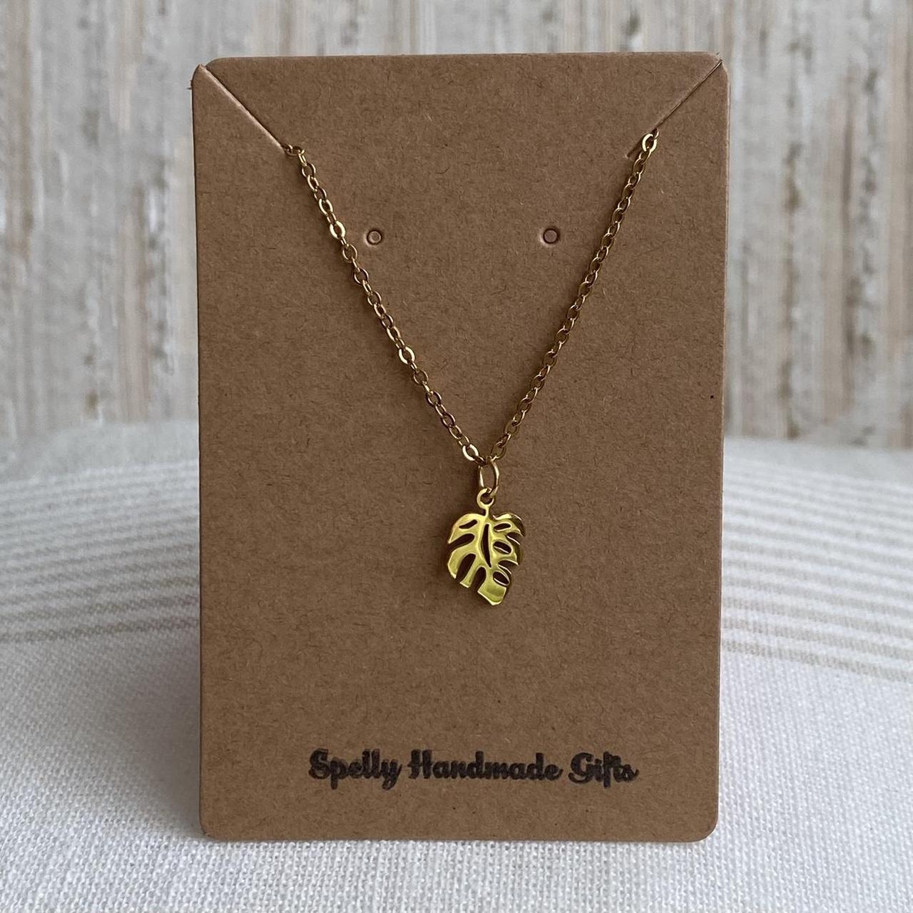 Gold Tropical Palm Tree Leaf Pendant Chain Necklace - Image 4