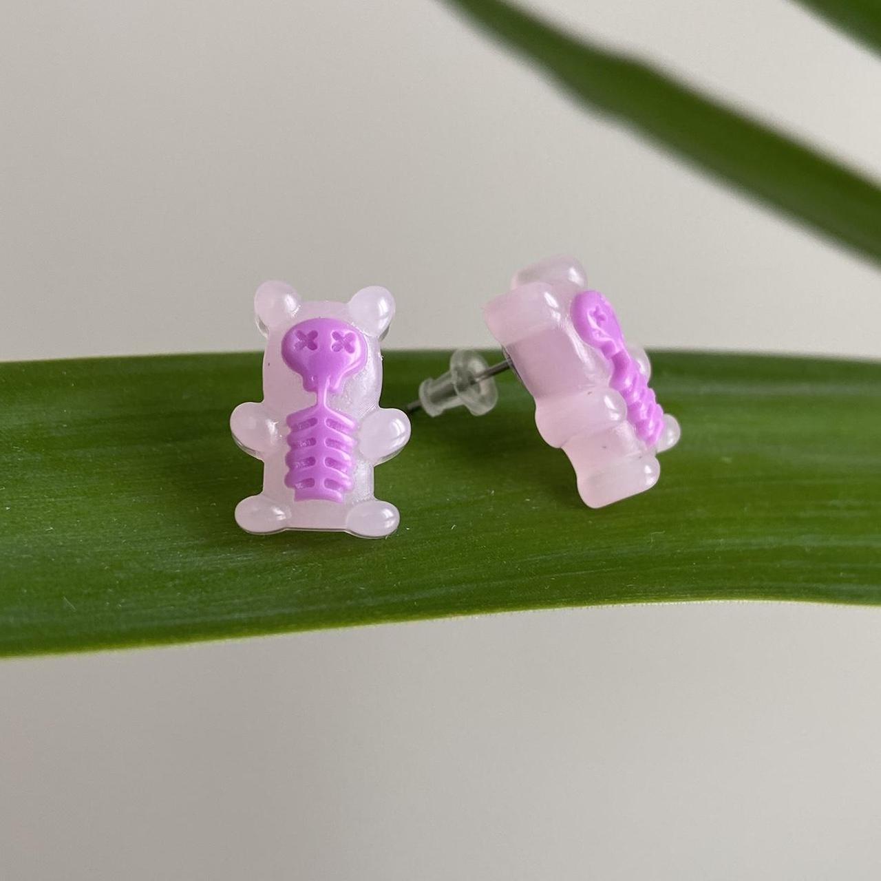 Pink Skeleton Gummy Bear X Ray Stud Earrings Hand - Image 3